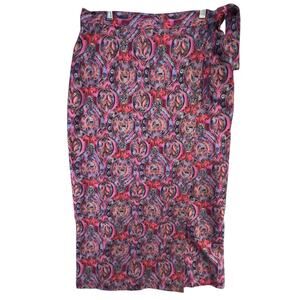 New York News Vintage Wrap Skirt L Multicolor Paisley Boho Chic Festival Whimsy